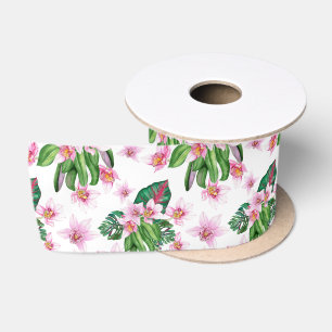 Ruban En Satin Conception d'orchidées à l'aquarelle 30