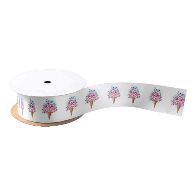 Ruban En Satin Cône rose Sakura crème glacée gaufre (Bobine)