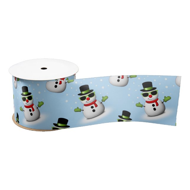 Ruban En Satin Cool Snowman Noël motif bleu hiver (Bobine)