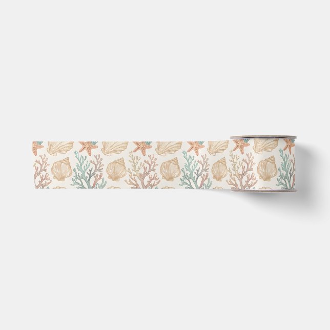 Ruban En Satin Coquillages et Corail (Devant)