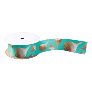 Ruban En Satin Coquillages Turquoise Coquillages Motif