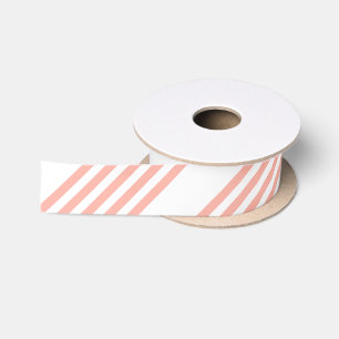 Ruban En Satin Corail et blanc cinq bandes motif