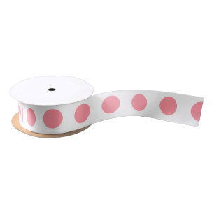 Ruban En Satin Corail et pois blancs