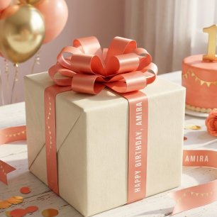 Ruban En Satin Corail Or Confettis Fille Premier Anniversaire Sat