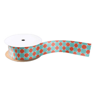 Ruban En Satin Coral et damier de cercle Aqua