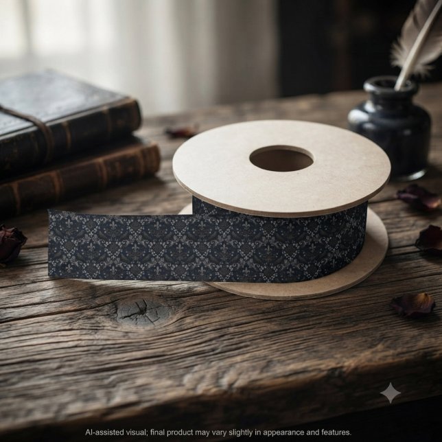 Ruban En Satin Corbeau victorien de minuit gothique (Midnight raven ribbon for gothic wedding wrapping and alternative celebration decor.)