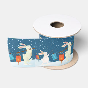 Ruban En Satin Cortège de lanternes de lapins mignons à travers l