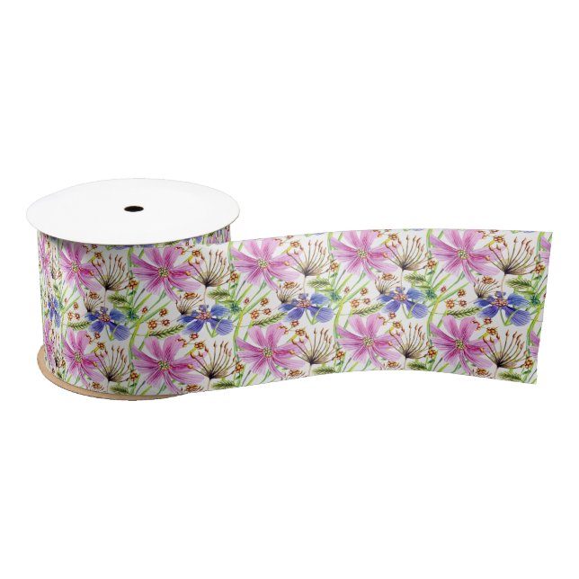 Ruban En Satin Cosmos Rose et Bleu Mariage  (Bobine)