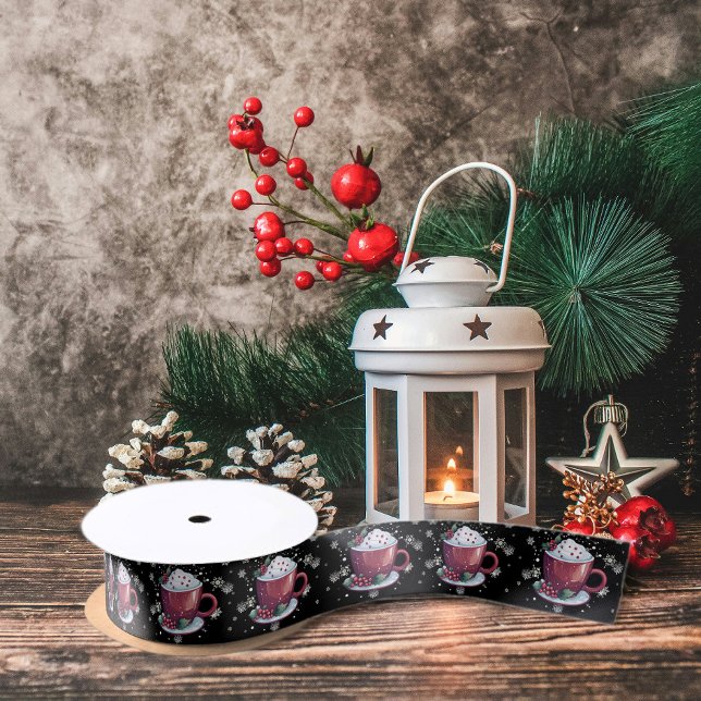 Ruban En Satin Coupe de Noël de chocolat chaud (Christmas Cup of Hot Chocolate Holiday Satin Ribbon)