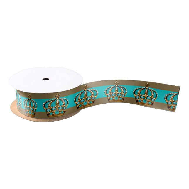 Ruban En Satin Couronne de prince Turquoise Bleu Or (Bobine)