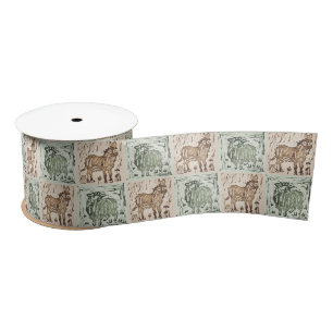 Ruban En Satin Couverture imprimée mouton âne en blocs - Vert mar