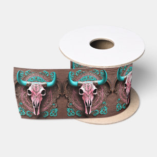 Ruban En Satin Cowgirl Sud-Ouest Turquoise Taureau rose