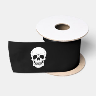Ruban En Satin Crâne blanc simple moderne Halloween sur fond noir