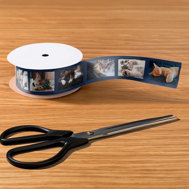 Ruban En Satin Créez votre propre collection de 6 photos de la ba (Create Your Own 6 Photo Collage Navy Film Strip Satin Ribbon in situ)