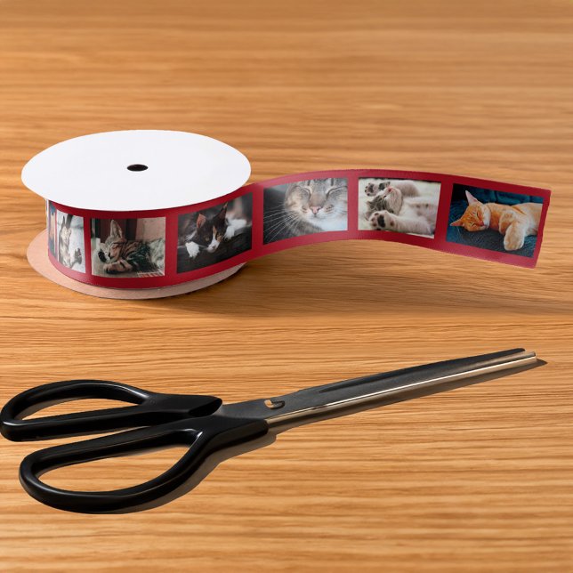 Ruban En Satin Créez votre propre collection de 6 photos Red Film (Create Your Own 6 Photo Collage Red Film Strip Satin Ribbon in situ)