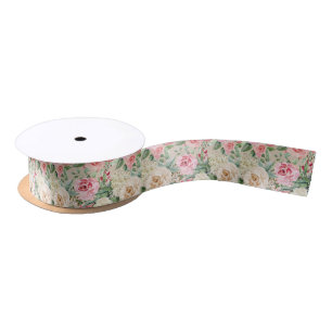 Ruban En Satin Crème rustique moderne rose aquarelle rose floral