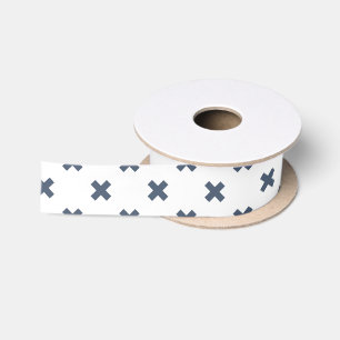 Ruban En Satin Crochets bleu-gris sur blanc