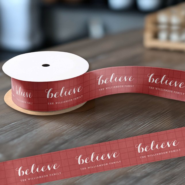Ruban En Satin Croire - Moderne Joyeux Noël Rouge (Custom Christmas Ribbon)