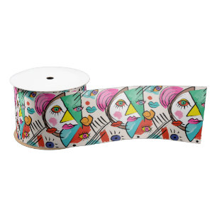 Ruban En Satin Cubisme moderne Abstrait Artsy Femme Visages