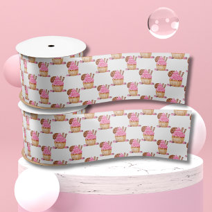 Ruban En Satin Cupcake Rose Aquarelle Avec Motif Chocolat