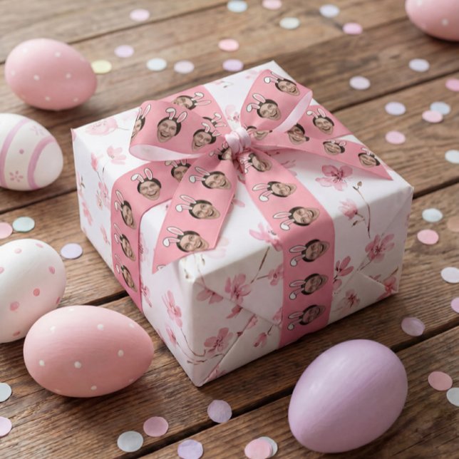 Ruban En Satin Custom Face Personalized Easter Bunny Ears Photo (Créateur téléchargé)