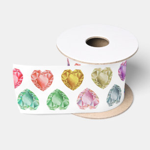 Ruban En Satin Cute Aquarelle Coeur Gemstone Colorful Fun Girl