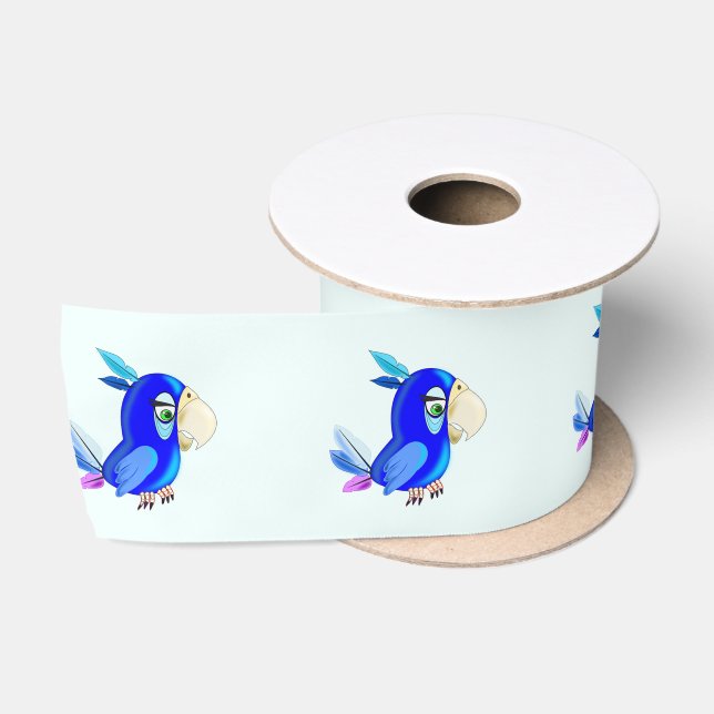 Ruban En Satin Cute Blue Parrot Funny Ribbon (Bobine)