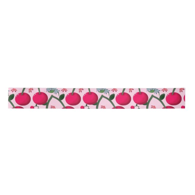 Ruban En Satin Cute Cherry  Pattern, Glossy Kawaii Fruit (Devant)