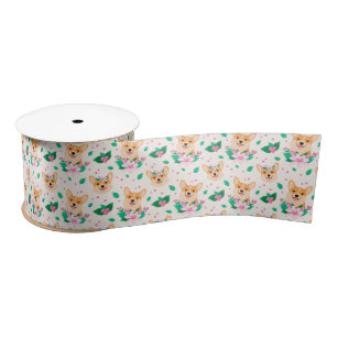 Ruban En Satin Cute Corgi Ruban Floral