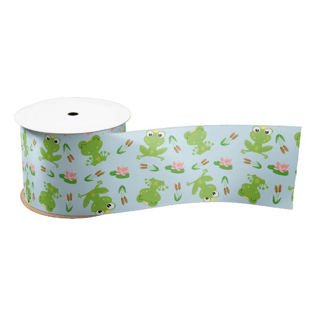 Ruban En Satin Cute Frogs Motif sur Bright Blue (Bobine)