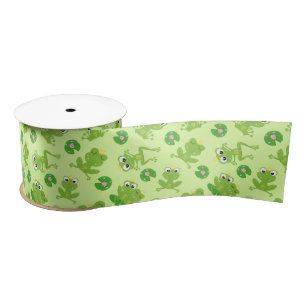 Ruban En Satin Cute Frogs Motif sur Bright Green