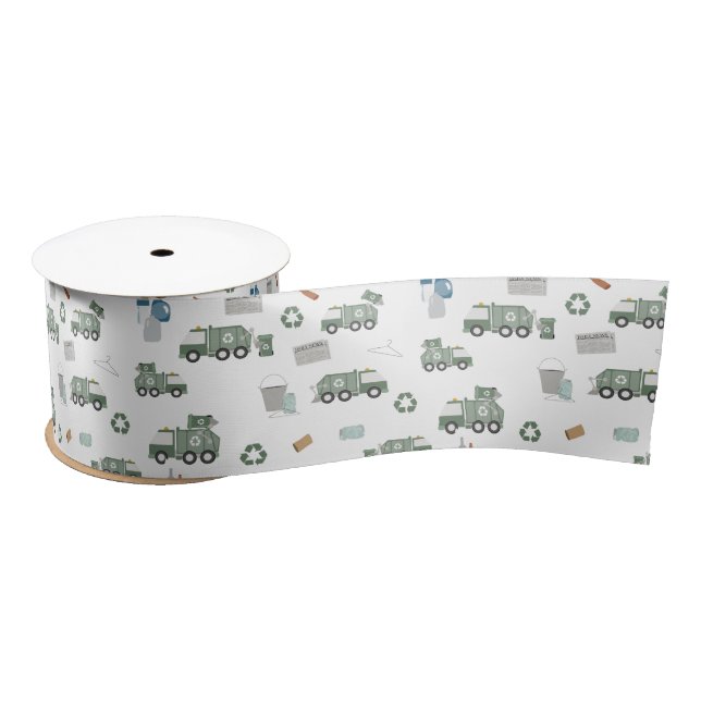 Ruban En Satin Cute Green Recycling Camion Enfants Véhicules Moti (Bobine)