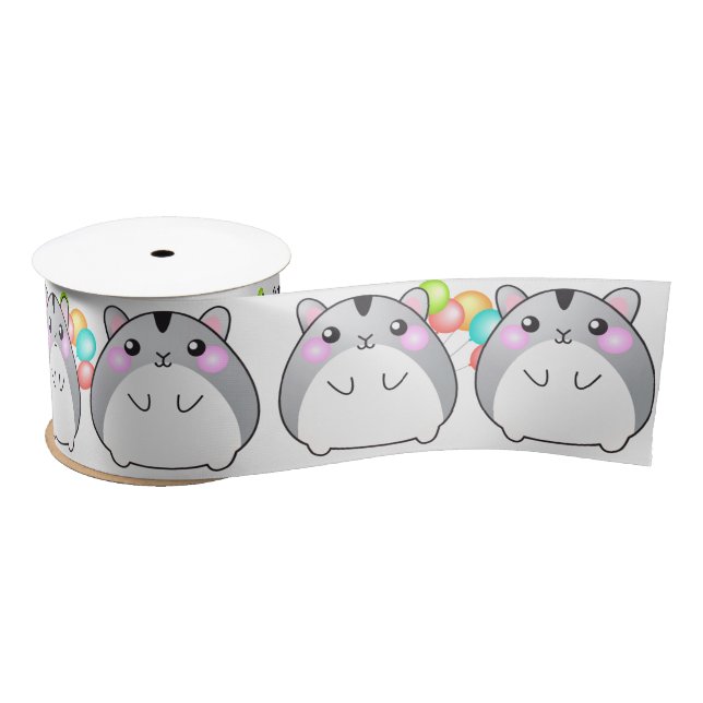 Ruban En Satin Cute Gris Kawaii Hamster Satin Ribbon (Bobine)