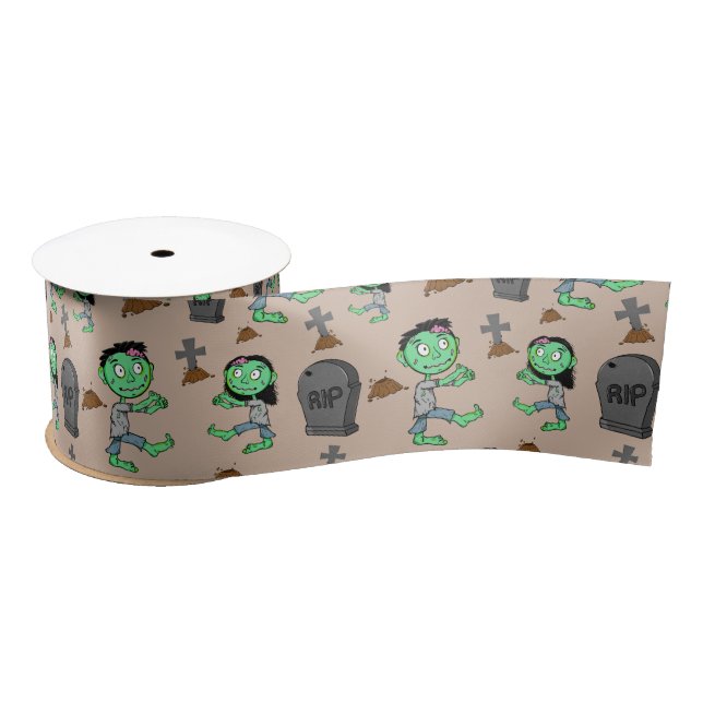 Ruban En Satin Cute Halloween Zombie Pattern Ribbon | Spooky Cart (Bobine)