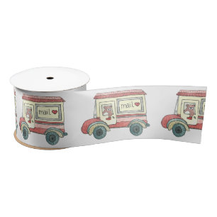 Ruban En Satin Cute ours Valentine Mail Truck Aquarelle