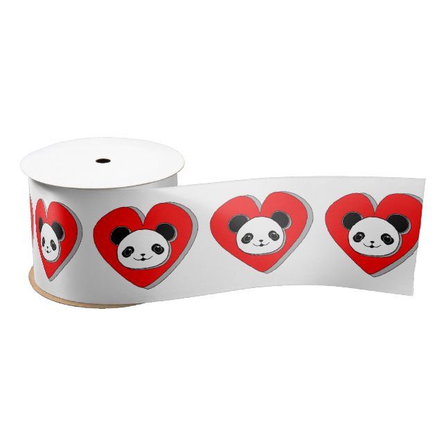 Ruban En Satin Cute Panda Bear Dans Le Coeur Rouge (Bobine)