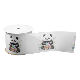 Ruban En Satin Cute panda Pâques aquarelle fleurie