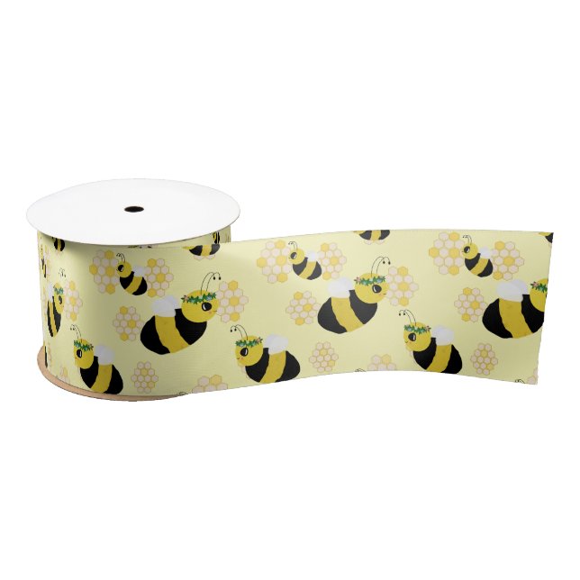 Ruban En Satin Cute Pastel Miel Jaune Abeille et peigne de miel E (Bobine)