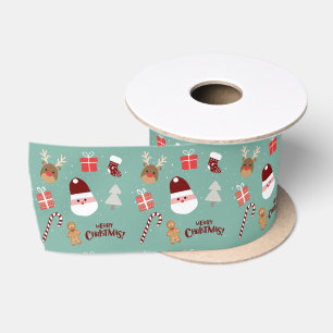 Ruban En Satin Cute Père Noël Reindeer Sucre de canne Motif en pa