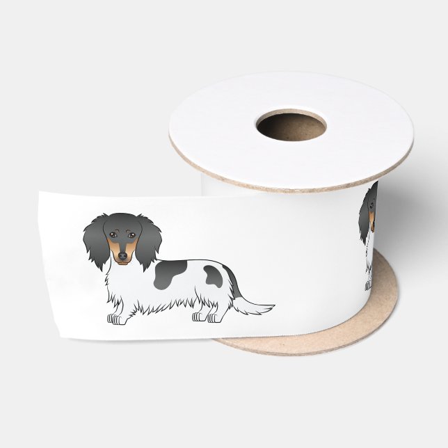 Ruban En Satin Dachshund à poils longs piebalds noir et feu (Bobine)