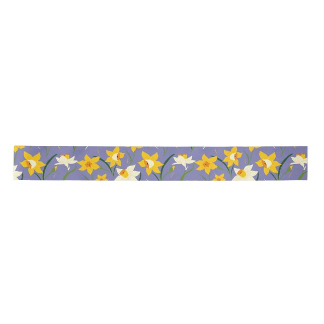Ruban En Satin Daffodiques sur bleu pourpre (Devant)