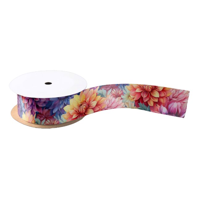 Ruban En Satin Dahlias Colorés (Bobine)