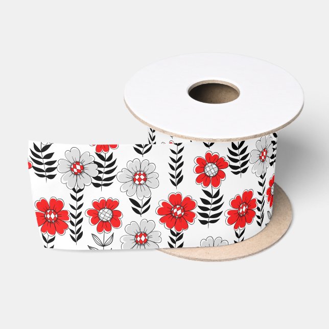Ruban En Satin Daisy dooda en rouge et noir (Bobine)