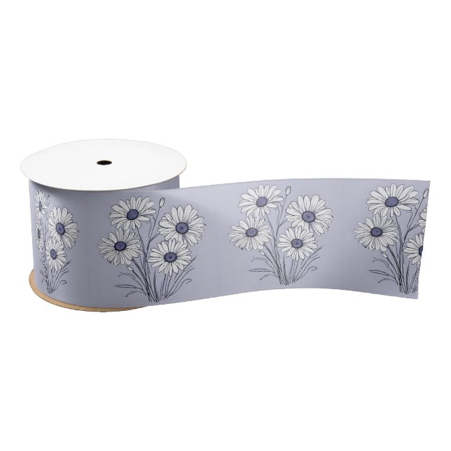 Ruban En Satin Daisy Sketch Sur Lavender (Bobine)