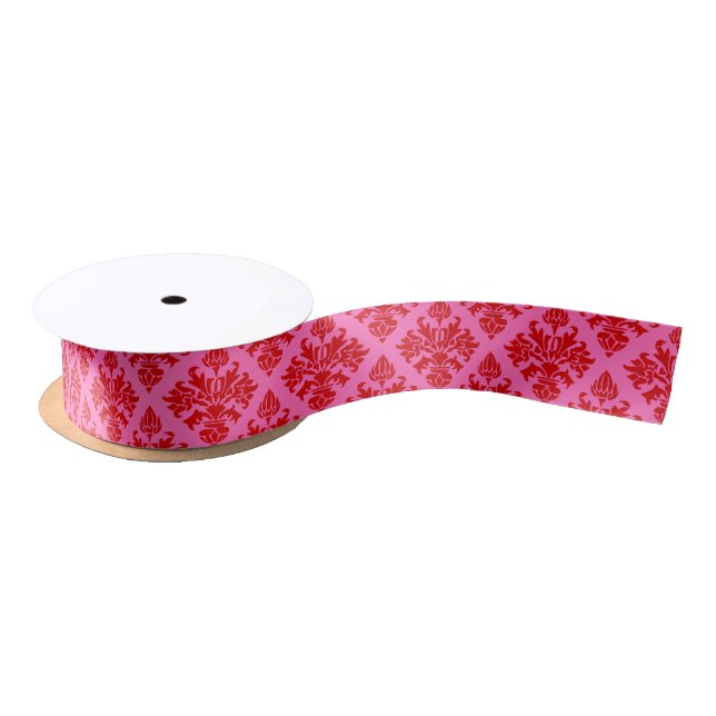 Ruban En Satin Damask #3 Couleurs DIY Rose Chaud Rouge (Bobine)