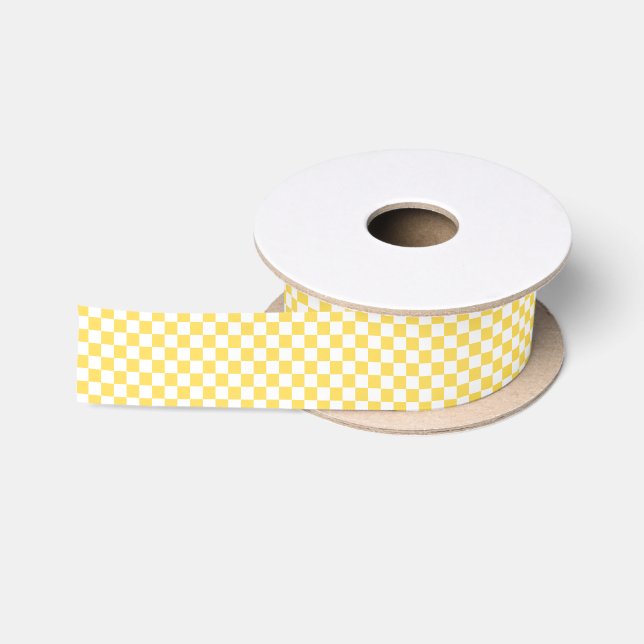 Ruban En Satin Damier jaune visuel classique  (Bobine)