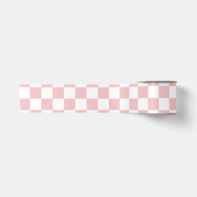 Ruban En Satin Damier Rose Bébé Minimal (Devant)