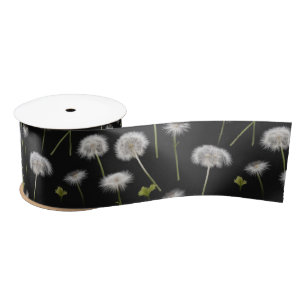 Ruban En Satin Dandelions Fluffés Sur Noir