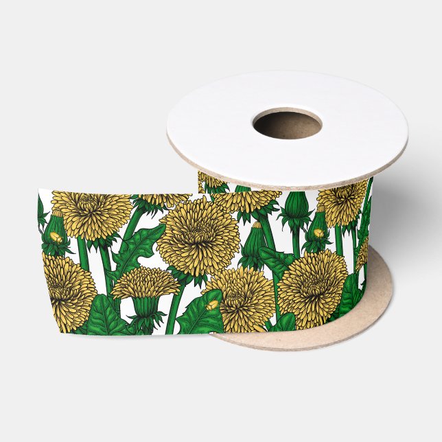 Ruban En Satin Dandelions sur blanc (Bobine)
