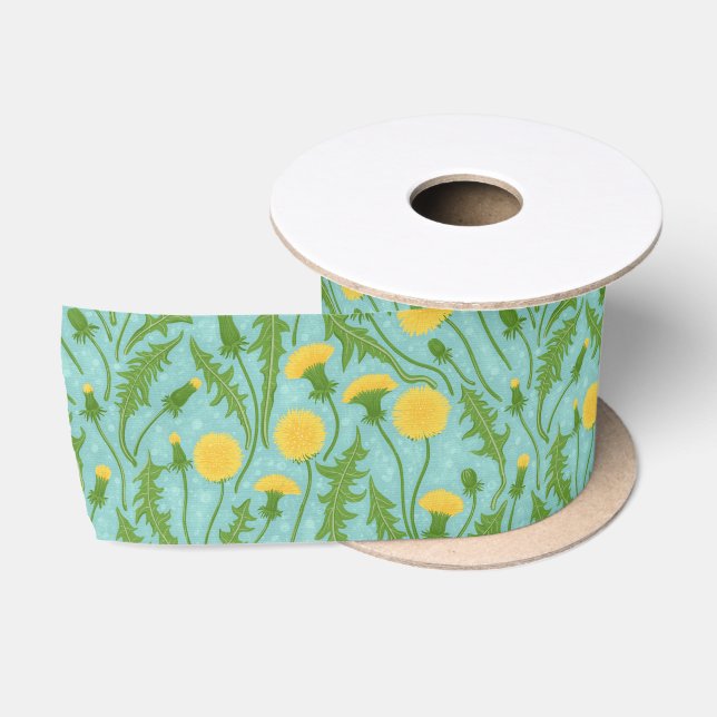 Ruban En Satin Dandelions, vert, jaune et bleu (Bobine)